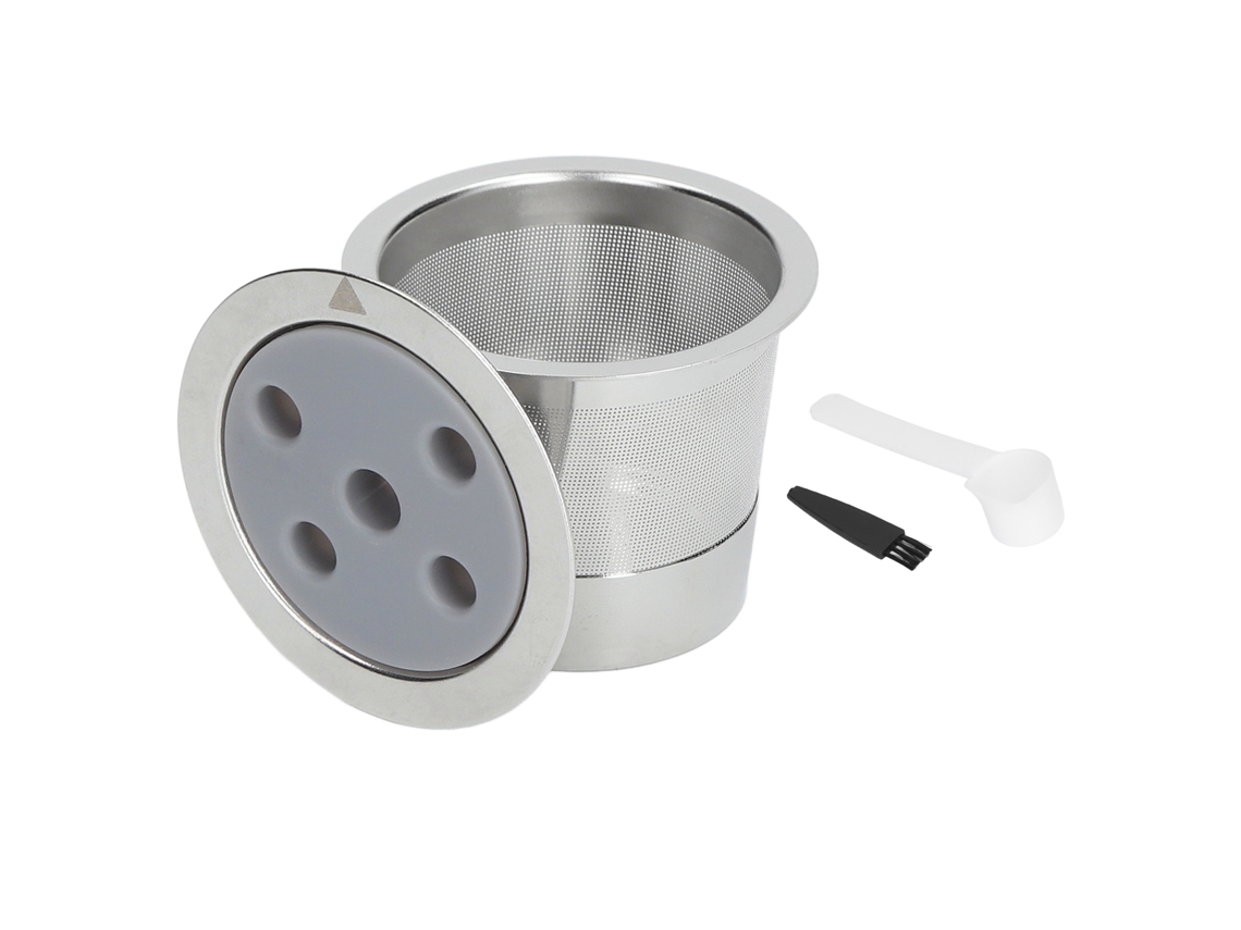 Filtro De Café Reutilizable De Acero Inoxidable Con 5 Orificios Y Accesorios: Cepillo Y Cuchara.