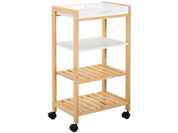 Carrito De Servicio De Cocina Con Ruedas, 3 Estantes, Bandeja Extraíble, Madera Mdf Blanca.
