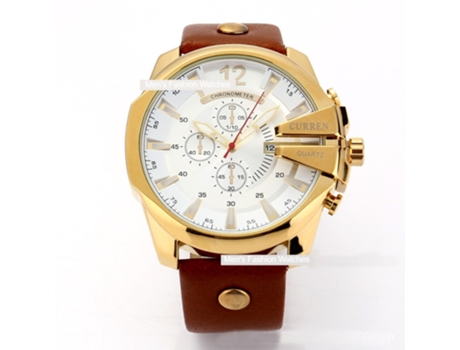 Relojes para Hombre, Relojes de Pulsera con Correa de Cuero Reloj Calendario de Cuarzo Resistente al Agua para Hombres-Concha Dorada Blanca LUUCOZK