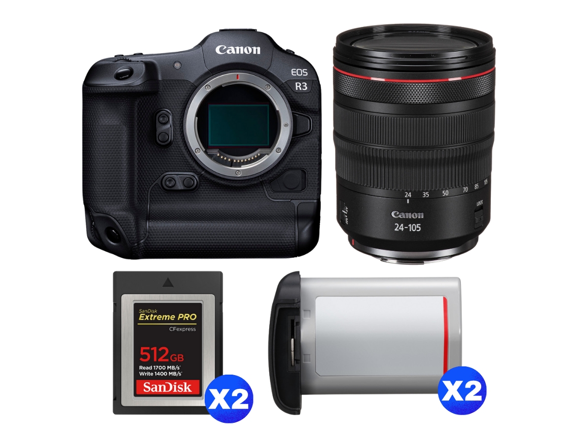 Canon Eos R3 + Rf 24-105mm F/4 L Is Usm + 2 Sandisk 512gb Extreme Pro Cfexpress Type B + 2 Canon Lp-e19 + Ebook “20 Consejos Para Fotos Que Impactan”