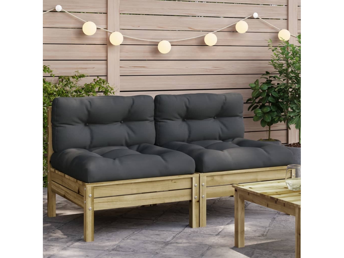 Sofás Sem Braã§os P/ Jardim 2 Pcs C/ Almofadãµes Pinho Impregnado Dkd Home Decor