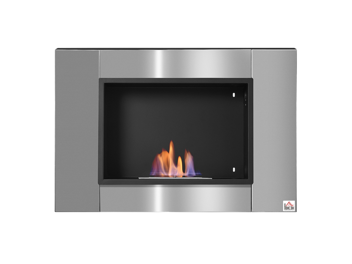 Chimenea De Bioetanol Empotrable, De Pared, Quemador De 0,9 L, 3 Horas De Duración, Acero Inoxidable, 80 Cm.
