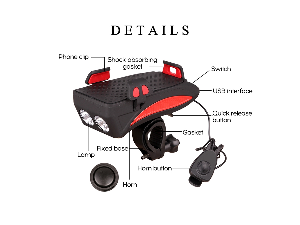 Soporte Para Teléfono De Bicicleta Con Luz Delantera Y Altavoz De 130 Db, Ajustable De 4 A 6,3 Pulgadas.