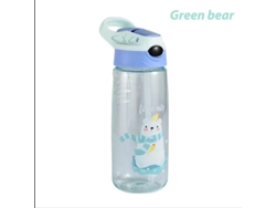 Botella de agua infantil de 500 ml con tapa y pajita, sin BPA. Mdug (Oso Verde)