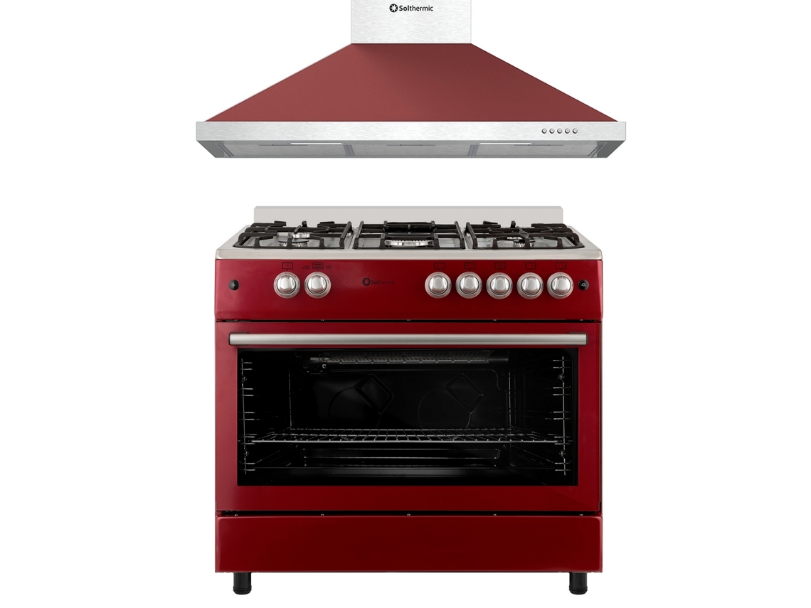 Estufa Solthermic® Combo Pack F9l50g2r Horno Panorámico Extractor Decorativo 8924 Roja 90