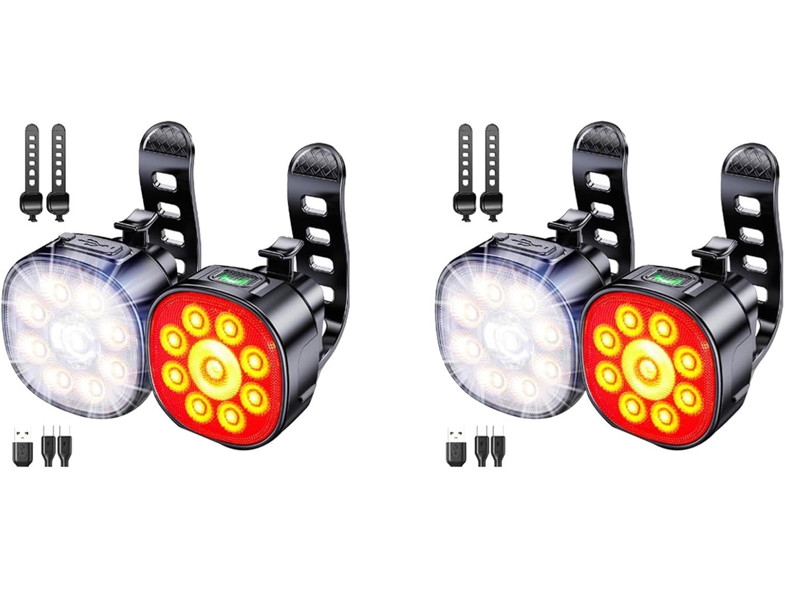 2 Luces Para Bicicleta 4 + 6 Modos, Recargables Por Usb Y Traseras, Resistentes Al Agua Ip65 Para Ciclismo De Montaña.