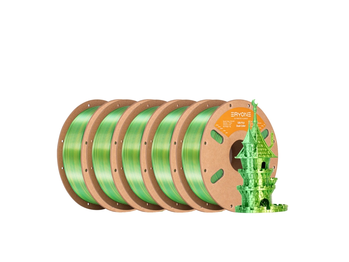 Filamento bicolor, acabado mate sedoso, para impresora 3D FDM, verde y amarillo, 5 kg