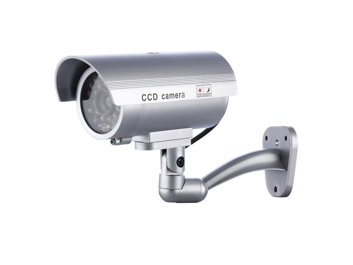 Cámara De Seguridad Simulada (plateada, Con Energía Solar) Con Luz Led Roja Intermitente Y Flash, Resistente Al Agua