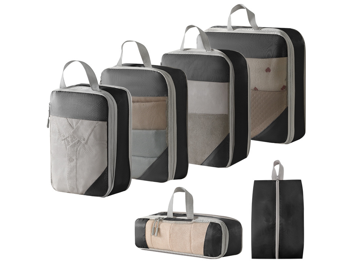 Conjunto De Bolsas Organizadoras Para Malas, Com Bolsas Para Sapatos, Pacote Com 6 Chrui (preto)