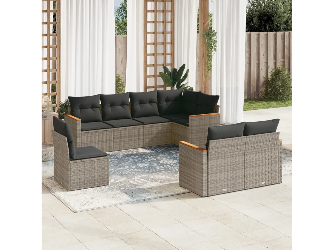 Conjunto de sofás de jardín de 8 piezas DKD Home Decor con cojines de mimbre gris