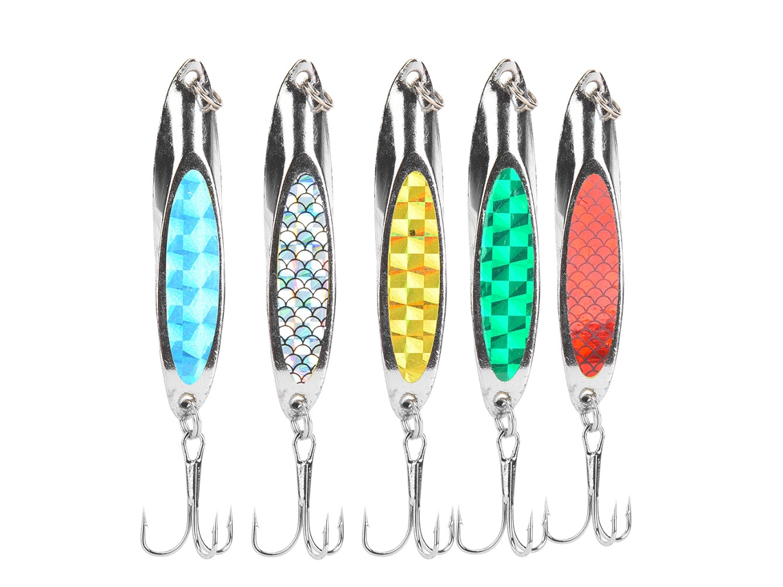2026rebe-5 Piezas De Señuelo De Pesca Artificial De Metal Con Lentejuelas Coloridas, Señuelo Duro Con Anzuelos Para Pesca Marina