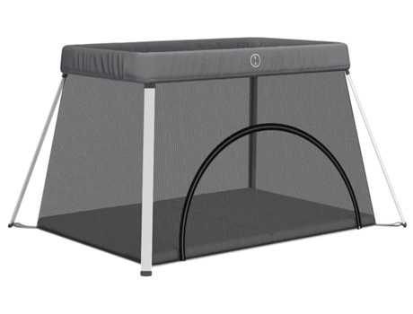 Parque infantil para bebés con colchón tela lino gris oscuro VIDAXL