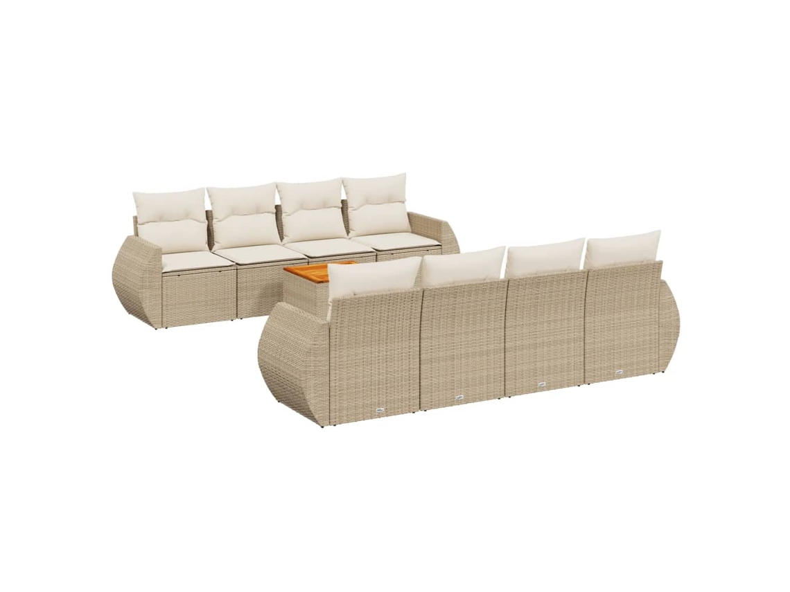 Conjunto 9 de sofás de jardín VIDAXL con cojines ratán sintético beige