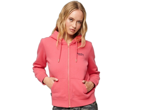 Sudadera con Capucha de Mujer SUPERDRY Cremallera Logotipo Essential Rosa (S)