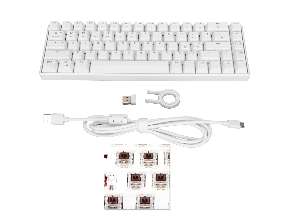 Teclado Mecánico De 68 Teclas Con 3 Modos Inalámbricos, Rgb De 2,4 Ghz, Interruptores Marrones, Para Windows Y Android.