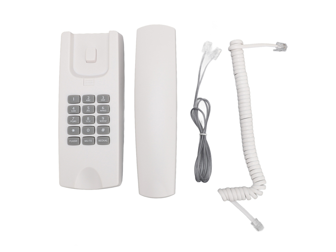 Teléfono Fijo Con Cable Para Montaje En Pared, Fabricado En Plástico Abs, Con Control De Volumen, Función De Silencio Y Función De Rellamada, Para Uso En Oficinas U Hoteles, Color Blanco.
