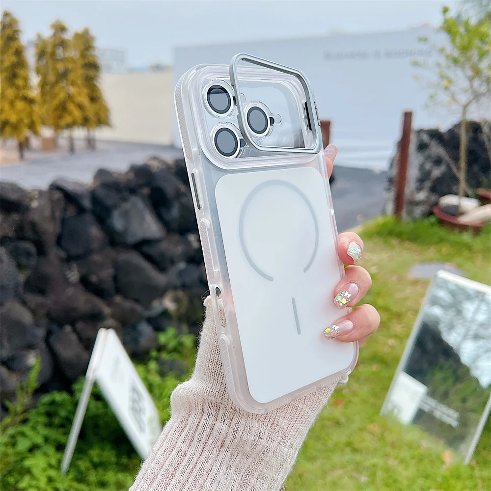 (iphone 17 Pro Max, Blanco) Funda Magnética Transparente Magsafe Para Iphone Con Protector De Lente