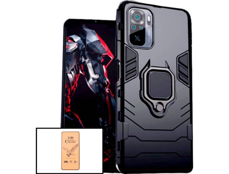 Kit Cristal Templado CeramicGlass Full Cover y Funda 3X1 Military Defender Xiaomi Redmi Note 10s PHONECARE Negro