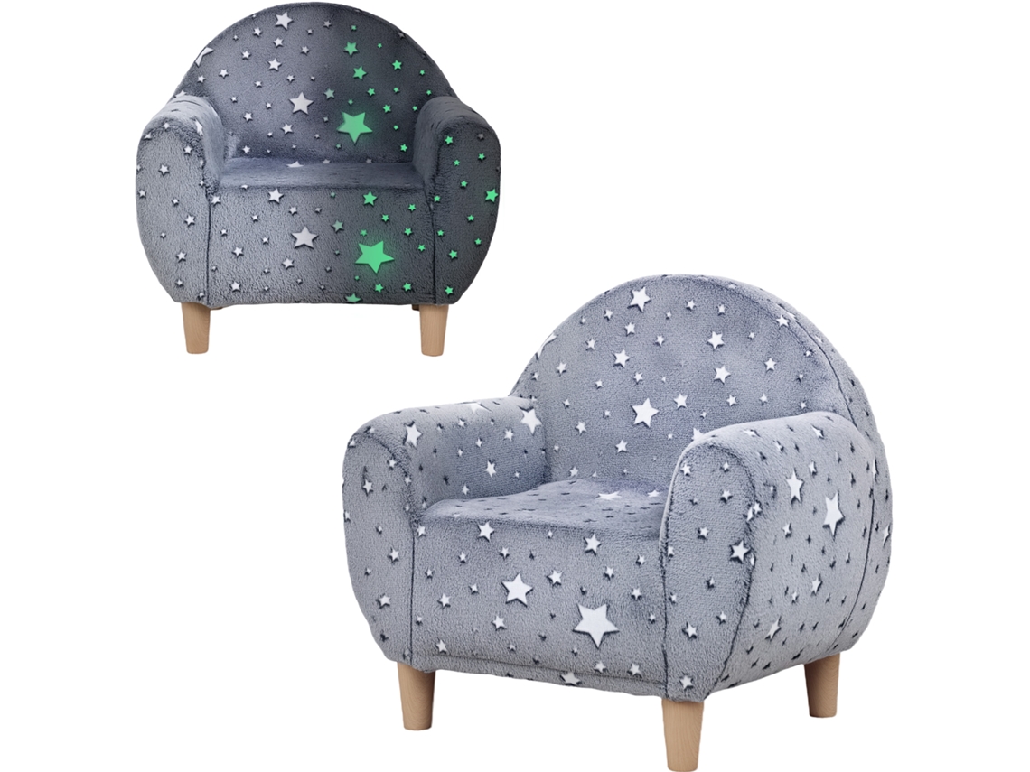 Sillón/sofá Infantil, Fosforescente Con Estampado De Estrellas, Tejido De Terciopelo, Para Niños Y Niñas, Gris.