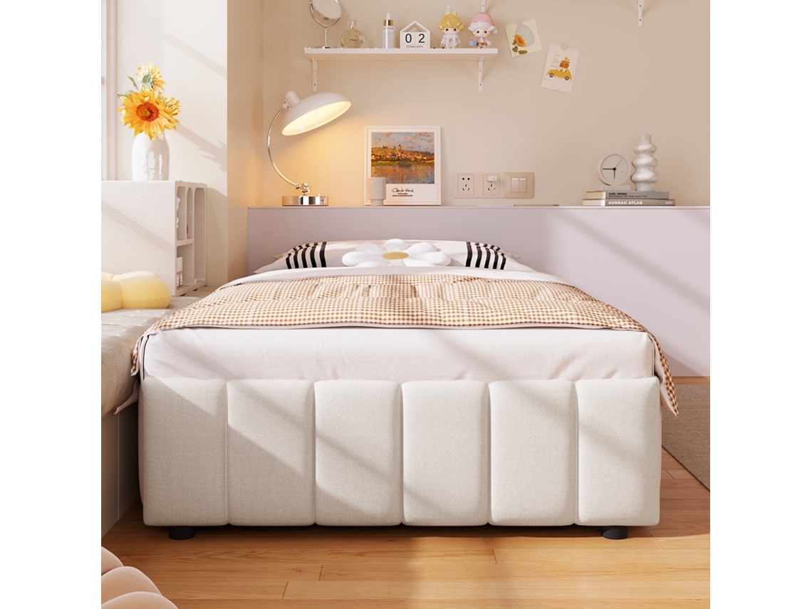 Sofá Cama 90x200 Cm, Almacenamiento Hidráulico, Lino Y Mdf, Diseño Minimalista Sin Cabecero, Fácil Montaje, Beige