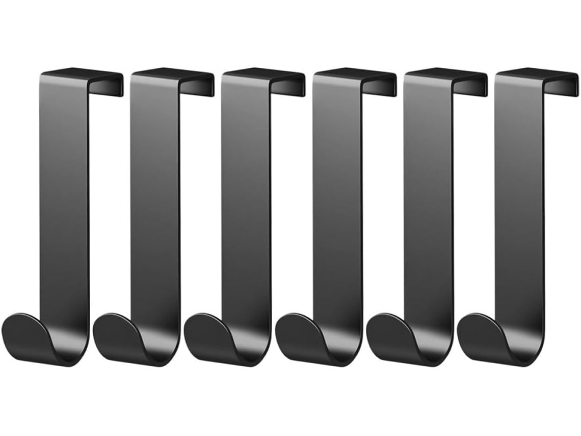 Juego De 6 Ganchos Colgantes Aluminio Negro, Resists, Sin Necesidad Taladro, Para Puertas Armario.