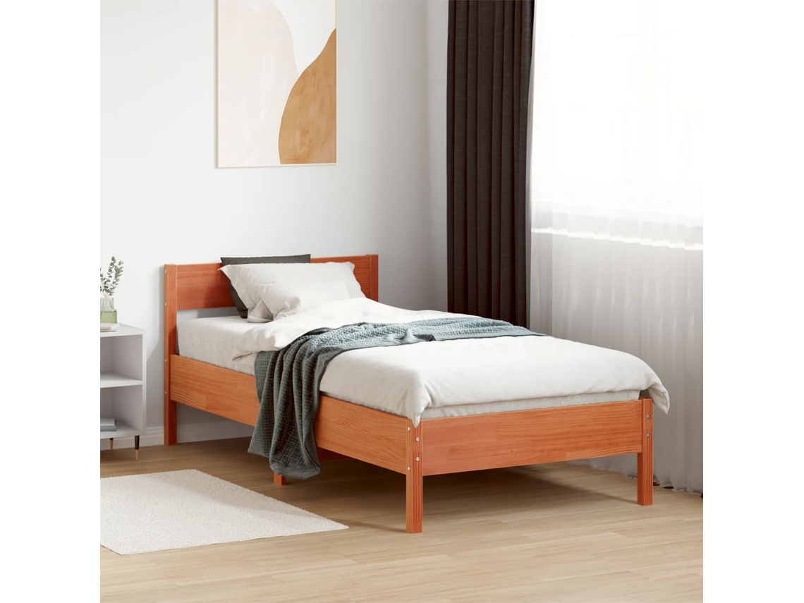 Cama Sin Colchón Madera Maciza De Pino Marrón Cera 100x200 Cm