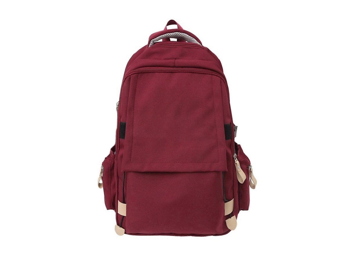 Mochila informal de nailon para uso diario, estilo Harajuku, gran capacidad, bandolera, color rojo liso.