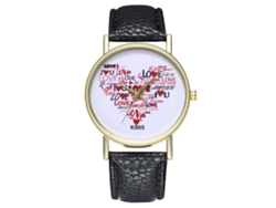 Reloj De Cuarzo De Moda Con Correa De Cuero Pu Dial Redondo Para Parejas Negro