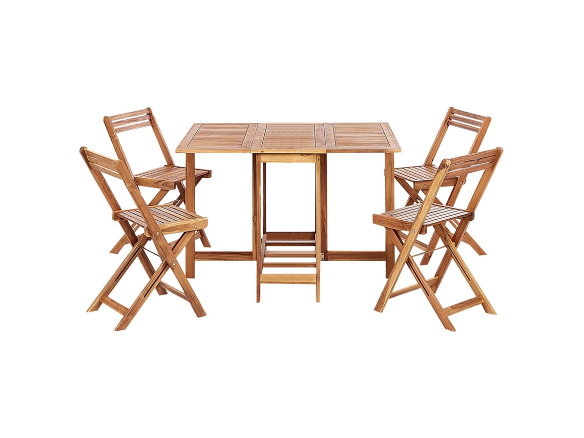 Mesa con Sillas BELIANI Frassine de Madera de Acacia Marrón Claro 130X90X74