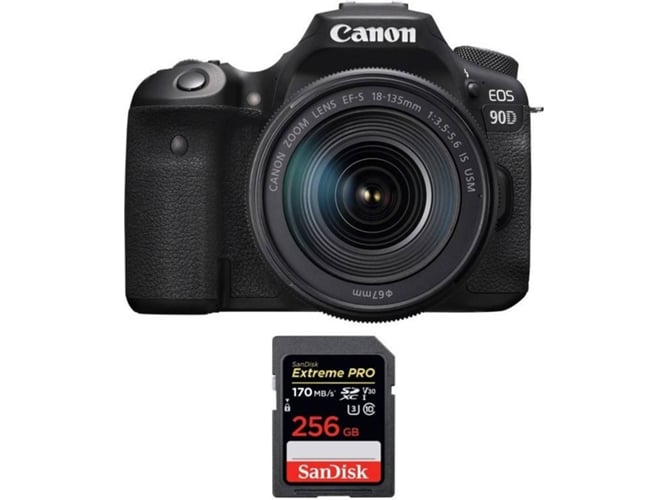 Kit Cámara CANON EOS 90D + 18-135mm f/3.5-5.6 IS USM + SanDisk 256 GB (APS-C)
