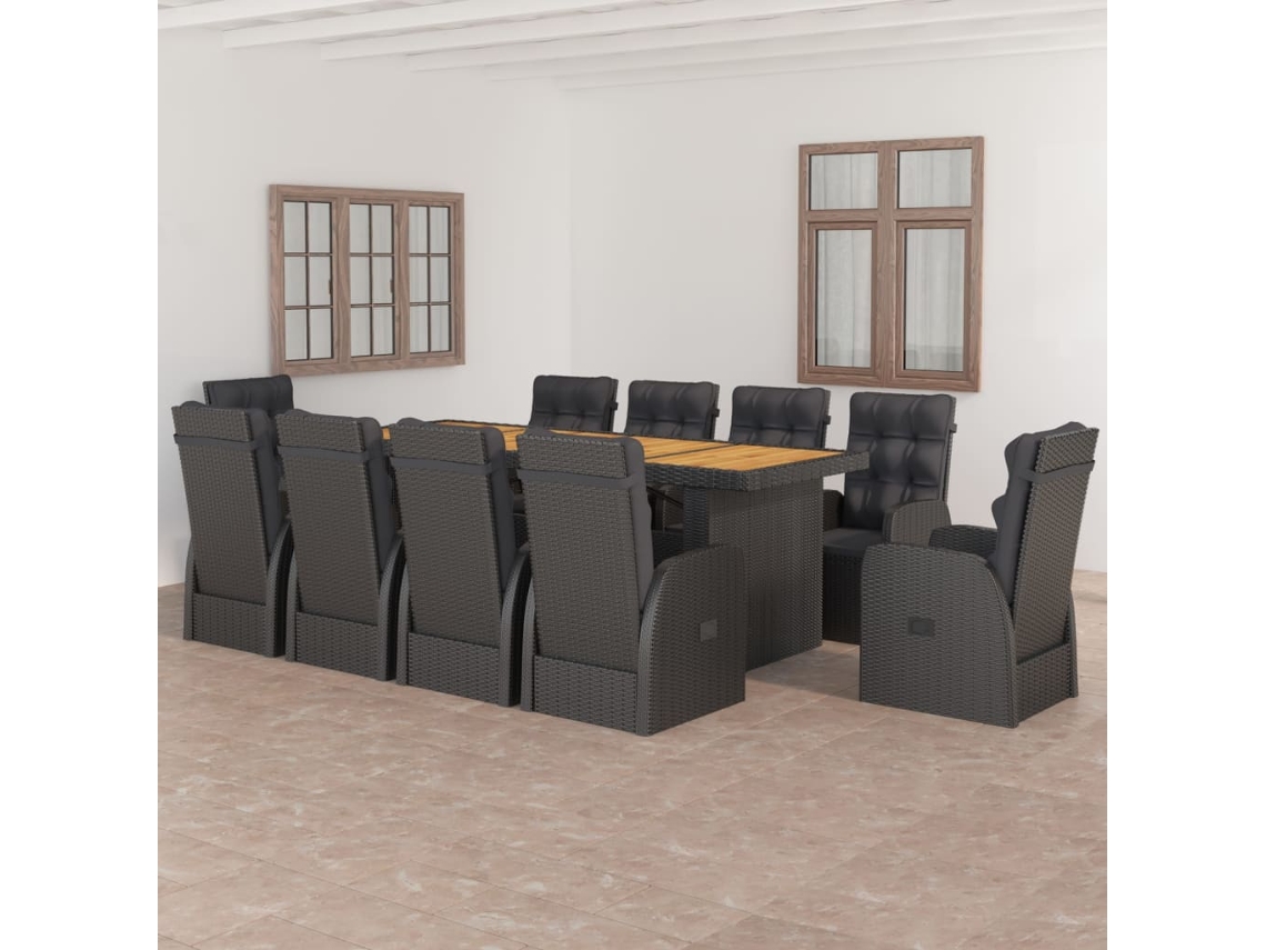 Juego de comedor de exterior de 11 piezas DKD Home Decor con cojines de mimbre negros