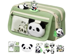 Con estampado de panda y cremallera. Práctico y espacioso, este bonito estuche escolar está hecho de tela resistente.