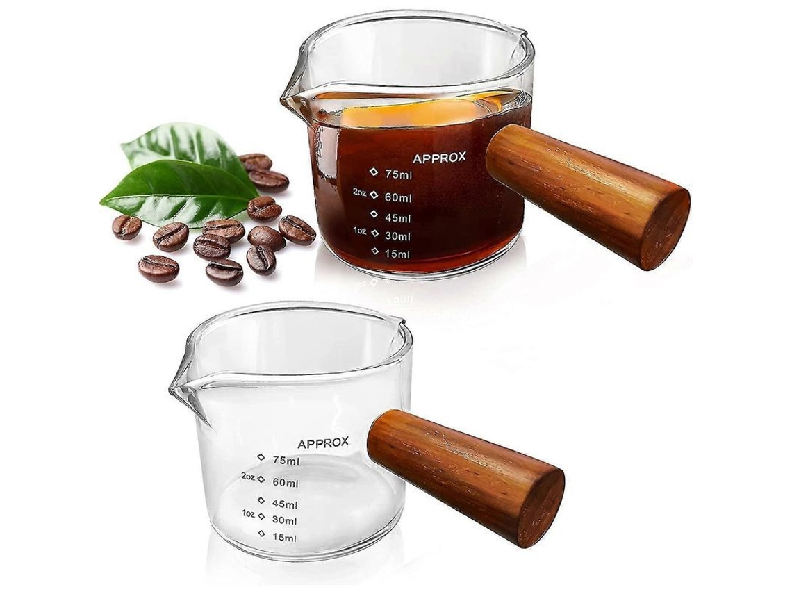Vaso Medidor Con 2 Boquillas Y Mango De Madera, 75 Ml, Taza De Café Espresso, 2 Unidades