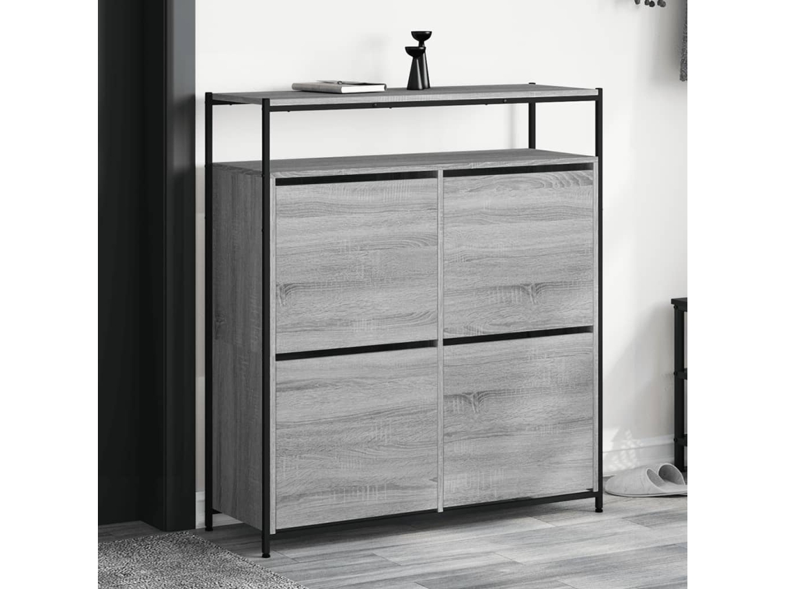 Mueble Zapatero | Armario Zapatero 4 Cajones Abatibles Gris Sonoma 100x34x112 Cm