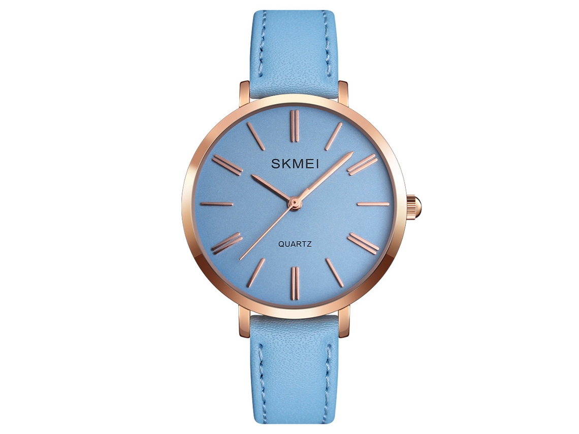 Reloj De Pulsera De Cuarzo Para Mujer Con Correa De Cuero Sintético Azul, Ideal Para Uso Casual.