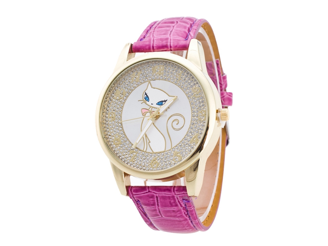Reloj De Pulsera De Negocios Para Parejas En Aleación Con Esfera Redonda, Cuarzo Analógico, Rojo Rosa.