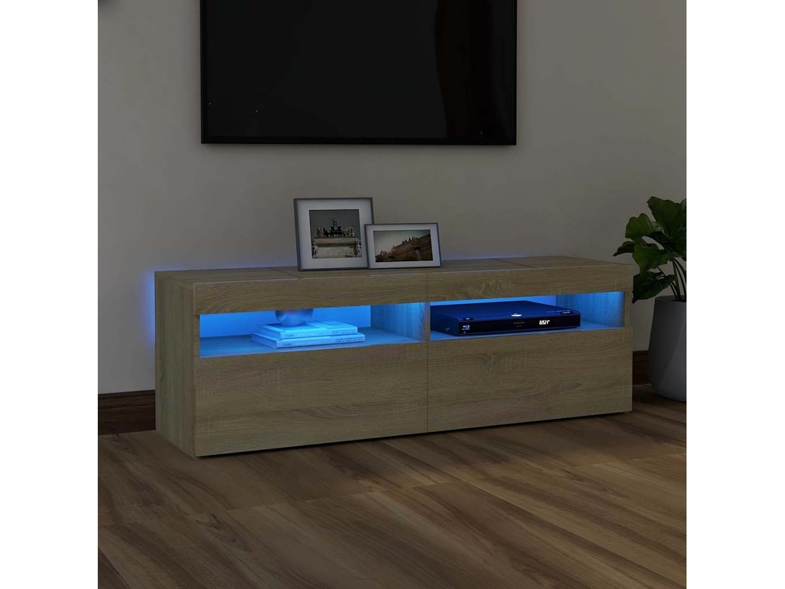 Mueble De Tv | Armario Para Tv | Gabinete De Tv Con Luces Led Roble Sonoma 120x35x40 Cm