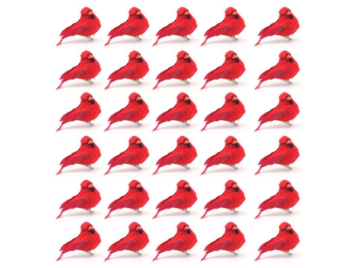 30 Adornos De Cardenales Rojos Para Árbol De Navidad Con Clips, Aprox. 6 Cm.