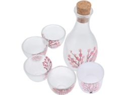 Juego De Sake Japonés Con 1 Jarra De Vidrio Sin Plomo Y Diseño Floral.