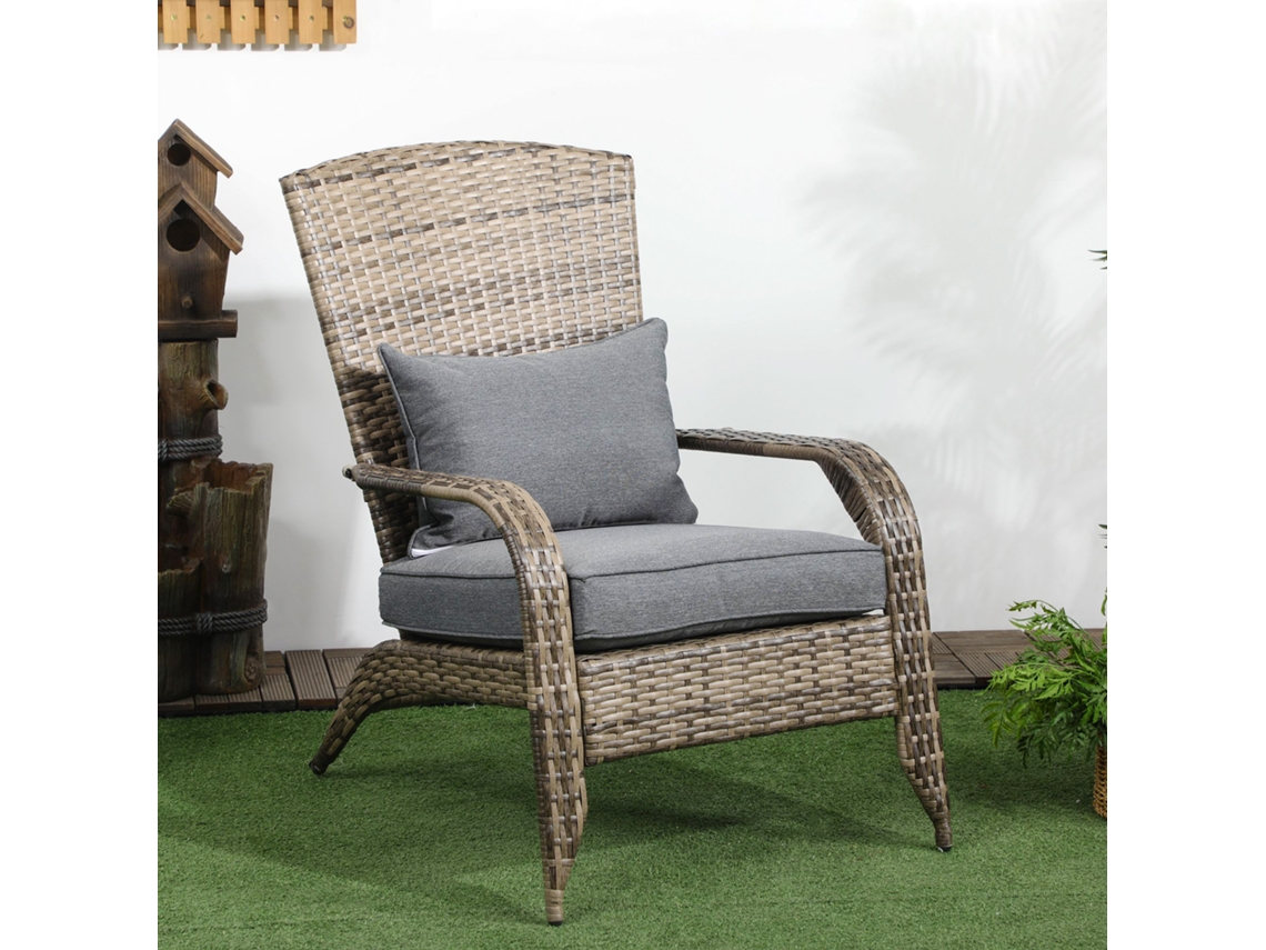 Silla de jardín Adirondack con reposabrazos. Fabricada en ratán y acero. 64 x 80 x 90 cm. Marrón y gris.
