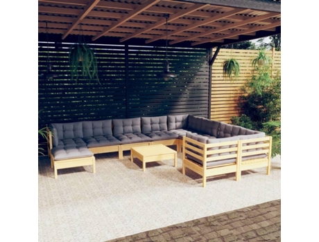 Conjunto 11 de muebles de jardín VIDAXL y cojines madera de pino