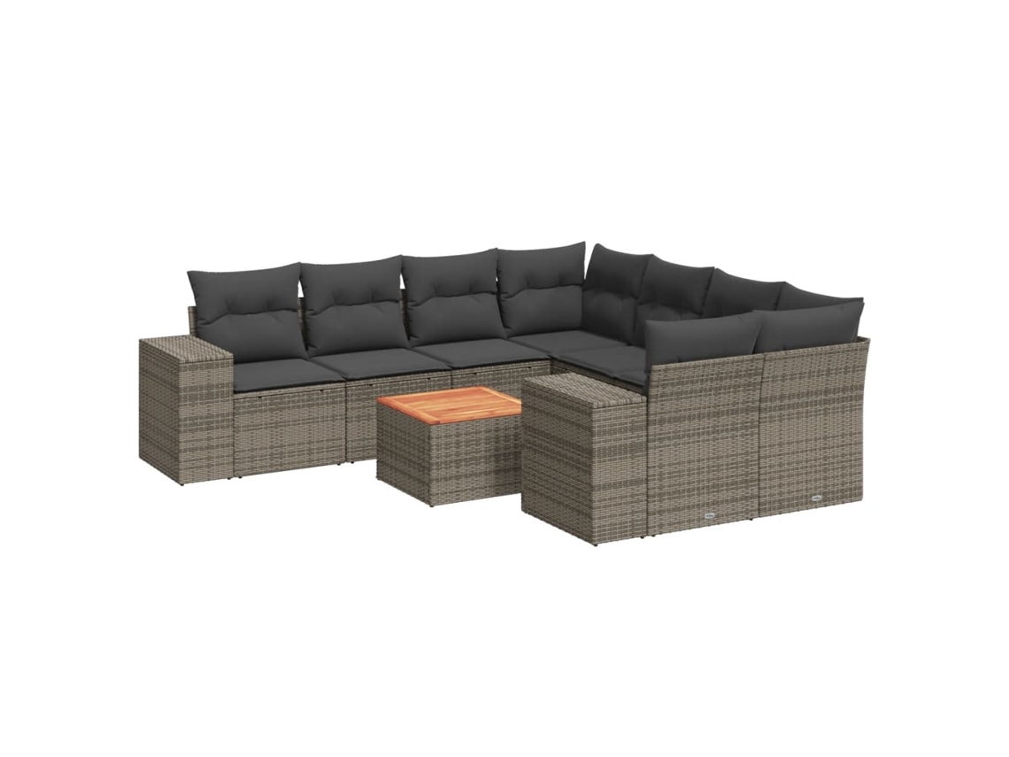 Maison Exclusive - Set De Muebles De Jardín 9 Pzas Y Cojines Ratán Sintético Gris
