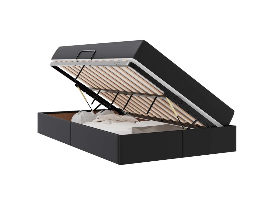 Vidaxl Cama Con Almacenamiento Y Colchón Con Colchón 2 Pcs Negro Cuero