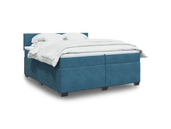 Cama Box Spring Con Colchón Terciopelo Azul Oscuro 200x200 Cm