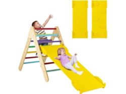 3 en 1 Triángulo de Escalada con Rampa Ajustable para Escalar y Deslizarse, Escalador Triangular de Madera, Juguetes Triangulares de Escalada COSTWAY