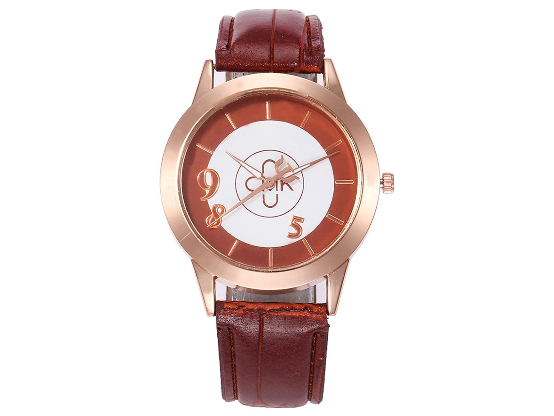 Reloj Unisex Cmk De Cuarzo Con Correa De Piel Sintética Rosa Y Roja Y Esfera Circular Marrón.