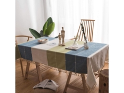 2026-41278-mantel Rectangular Lavable Antideslizante De Poliéster 100% Con Borlas Para Mesa Cocina Fiesta 55"x63" Azulverde