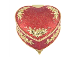 Caja de almacenamiento antigua hecha a mano con forma de corazón rojo