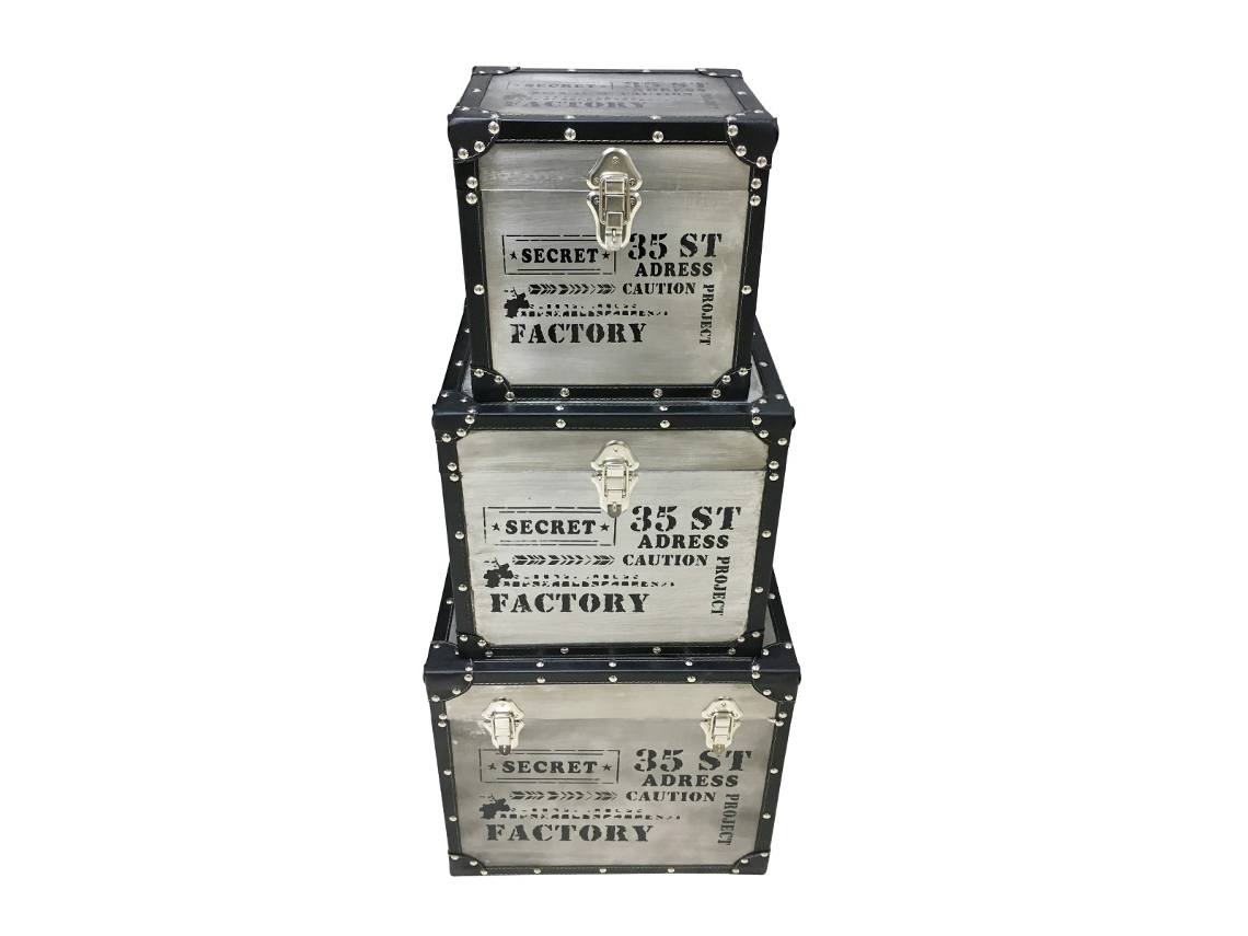 Caja Gris de Mdf Y Metal 40*36*45cm Set de 3 Unidades