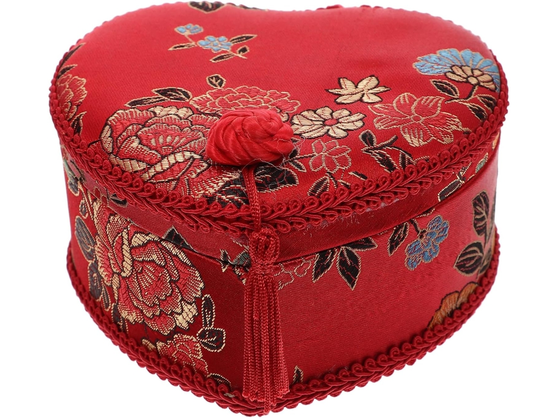 Joyería Forma Corazón Almacenamiento Portátil Capacidad Estilo Sencillo Personal Viaje Caja Tela Roja Gran Uso